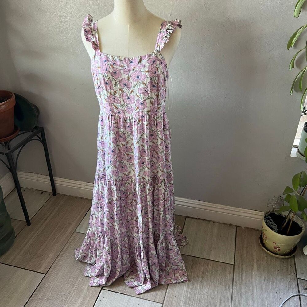 Haute Hippie Floral Tiered Maxi Dress small Cottagecore Prairie Boho Romantic Fl